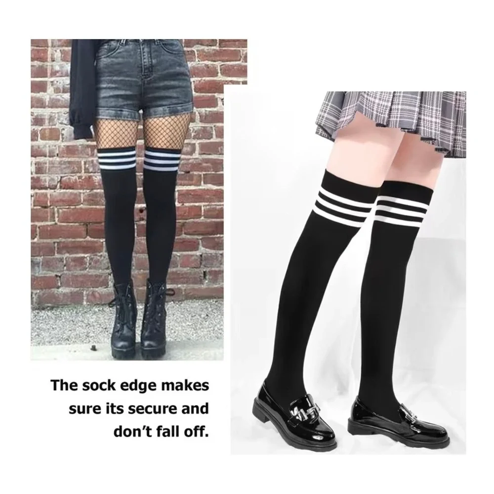 Gray with 3 White Stripes Over the Knee Thigh High Socks ONE SIZE Grunge Emo NEW